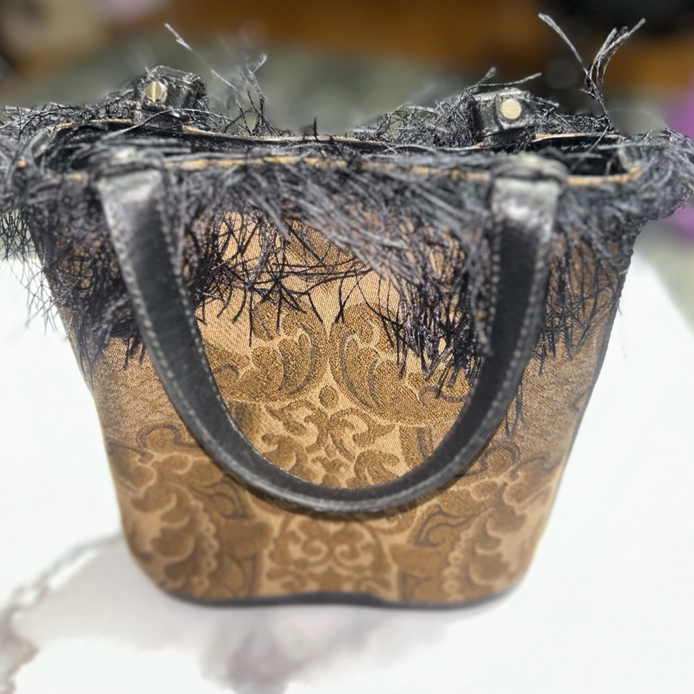 Brighton Brown Jacquard Mini Tote with Black Fringe